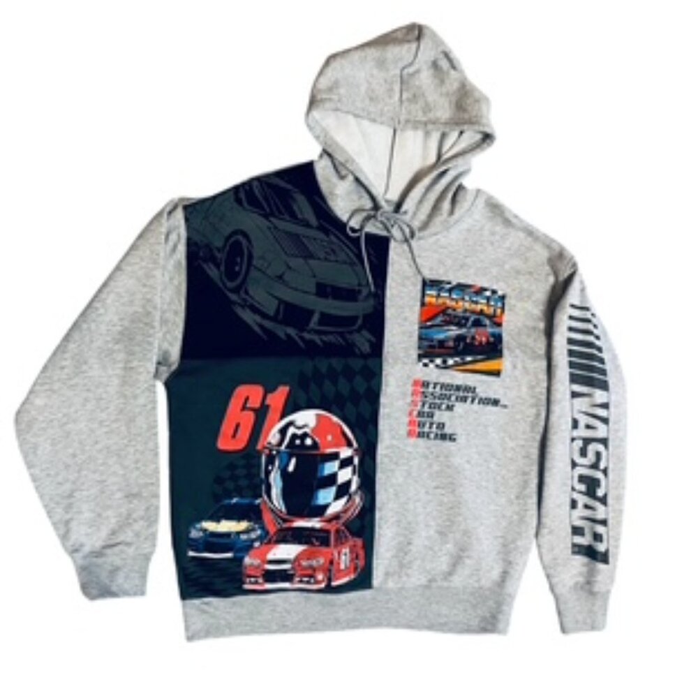 NASCAR Men's Gray Long Sleeve Sweatshirt Hoodie Large Color Graphics Sz L 42-44